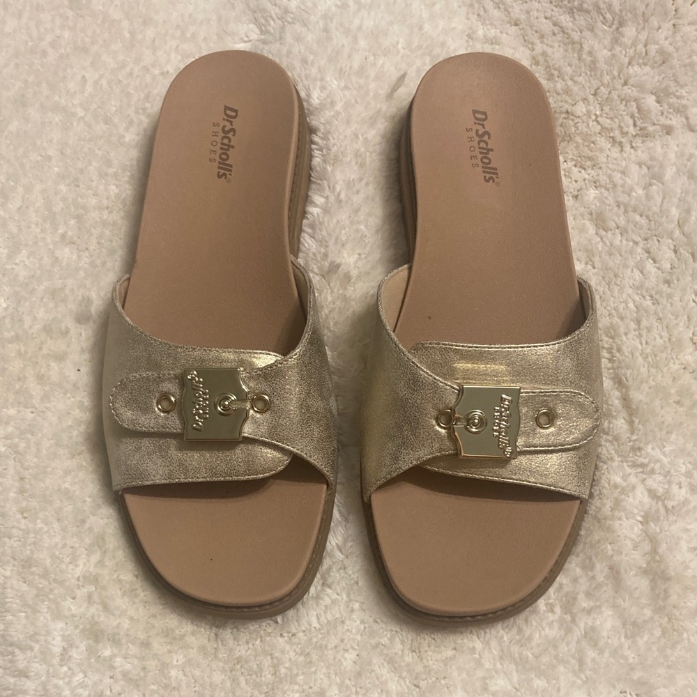 Dr. Scholl's Metallic Gold Slide Mules size 8.5